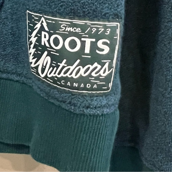 Roots "Outdoors Canada" Womens Blue Green Hoodie Sz M Super Soft interior! - Picture 4 of 9
